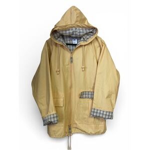 Rain-Slicks Yellow Waterproof Raincoat Plaid Lined Hooded, Small, Cottagecore